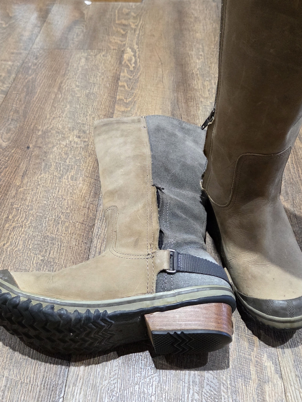 Sorel Two-Tone Brown Suede Mid-Calf Heeled Boots